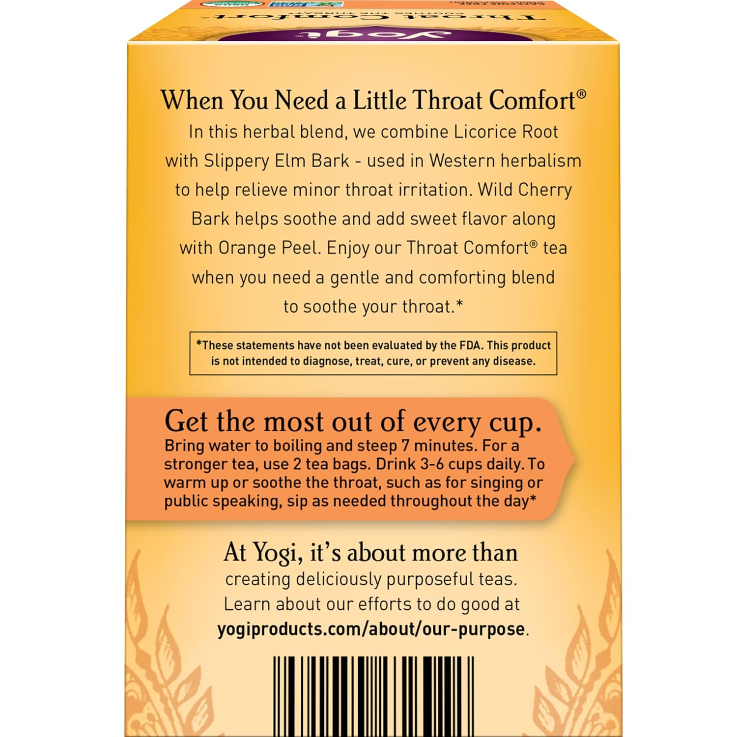 Yogi Tea - Throat Comfort (6 Pack) - Soothes the Throat with Wild Cherry Bark, Licorice Root, Mullein, and Ginger - Caff