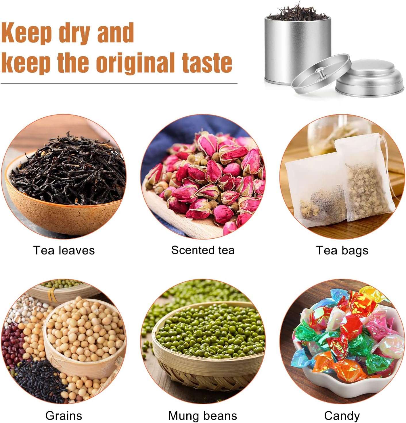 Tea Tin with Airtight Double Lids for Loose Leaf Tea Storage, 8 Fl Oz Kitchen Small Tin Can and Tea Canister for Tea Coffee Sugar Candy Spices Christmas Gift(6 Pcs) | 8 Fl Oz Capacity, Kitchen Small Tin Can and Tea Canister, for Tea Coffee Sugar Candy Spi