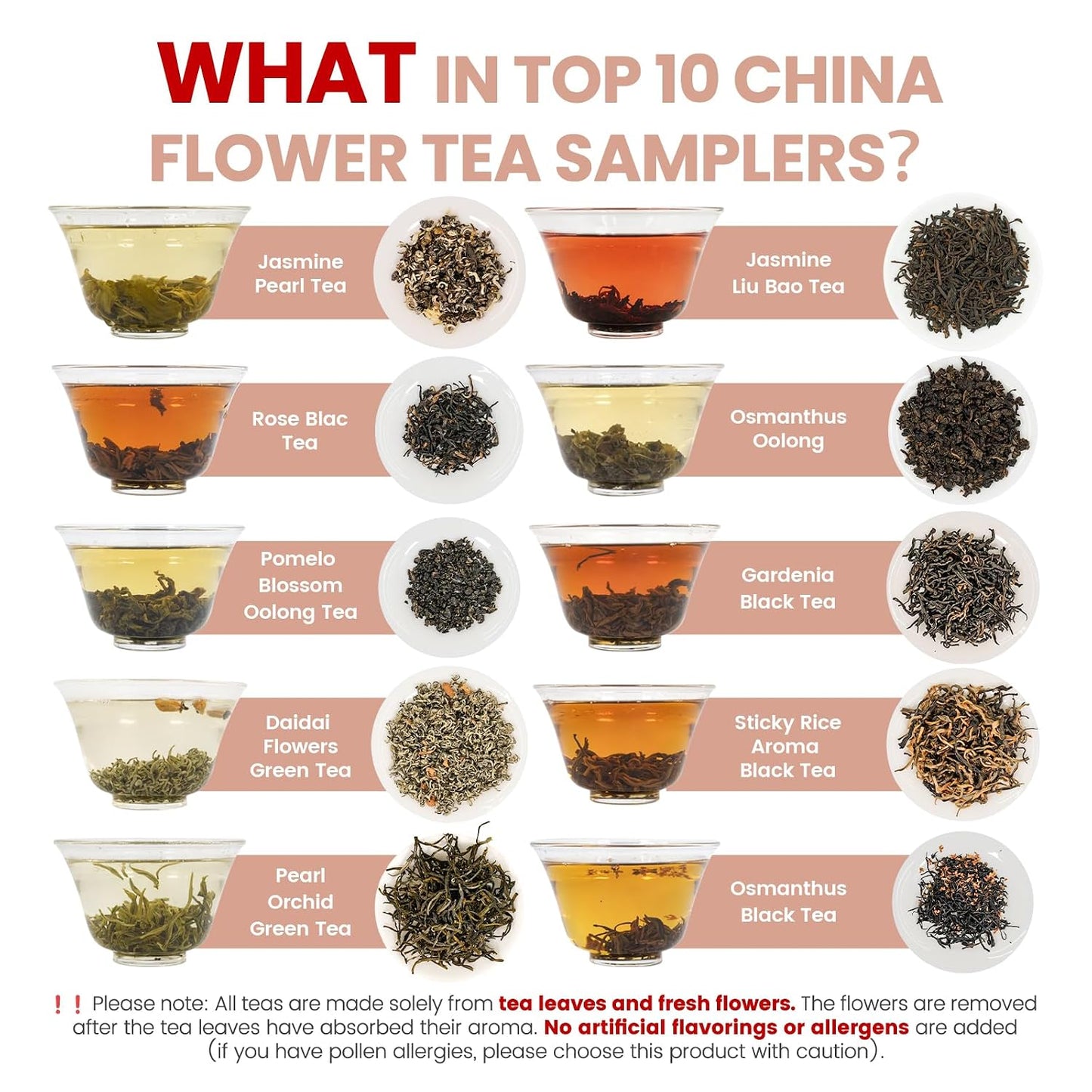 iTeaworld Chinese 10 Naturally Floral Loose Leaf Tea Sampler Gift Set,3.5oz