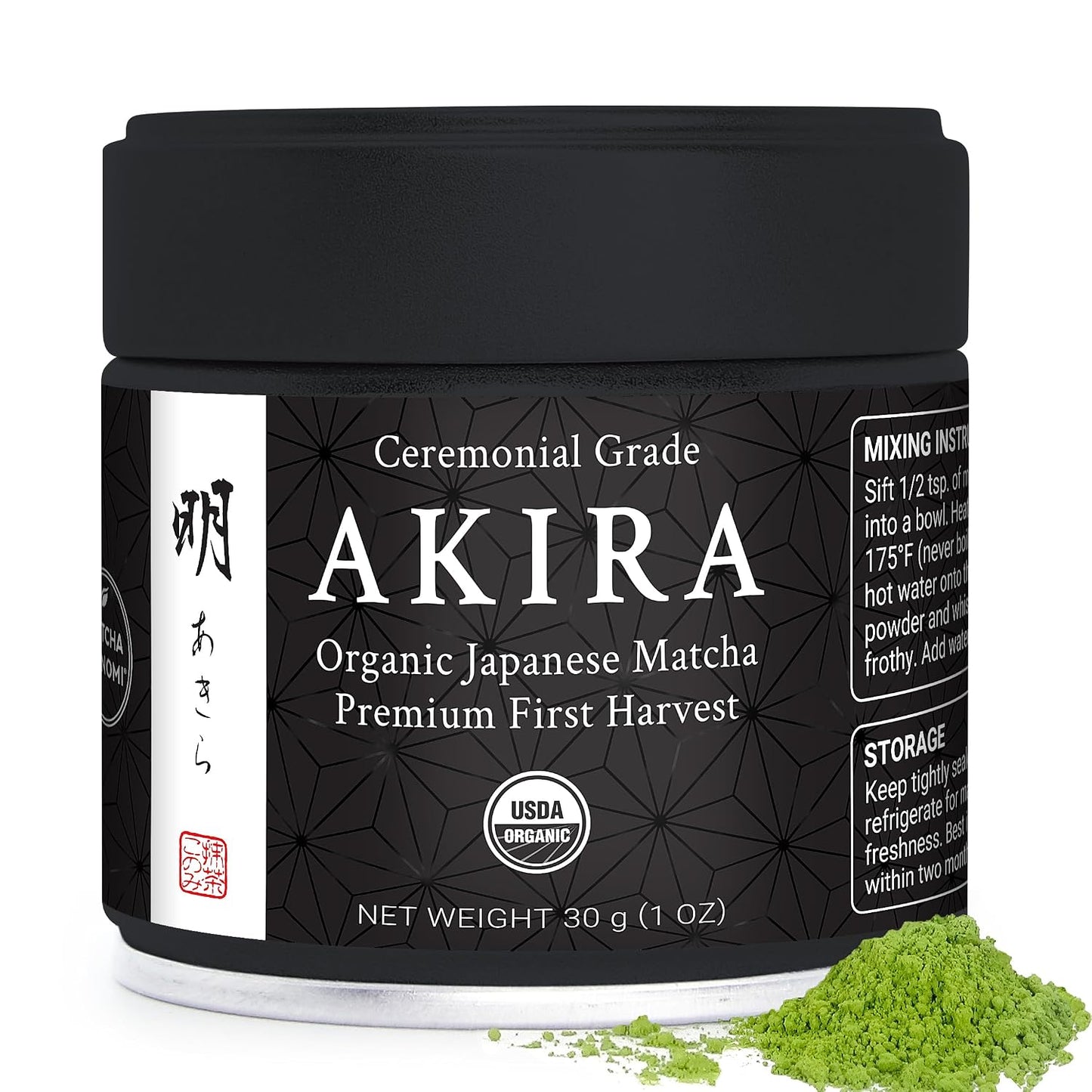 Akira Matcha 30g (1 oz) - Organic Premium Ceremonial Japanese Matcha | First Harvest Matcha Green Tea Powder - Zero Sugar - USDA and JAS Certified