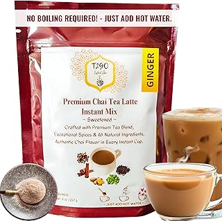 T2GO Instant Ginger Chai Latte Powder – Authentic Indian Chai Tea Mix | Low Sugar | Instant Chai Latte