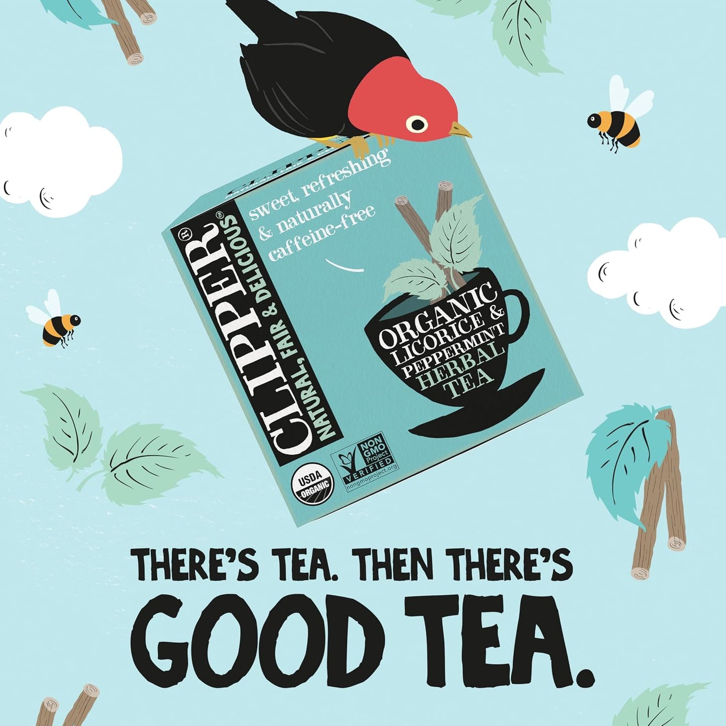 Clipper Organic Licorice &amp; Peppermint Tea, 4 pack / 200 Tea Bags | Naturally caffeine free herbal tea in unbleached tea bags, USDA Organic, Non-GMO approved