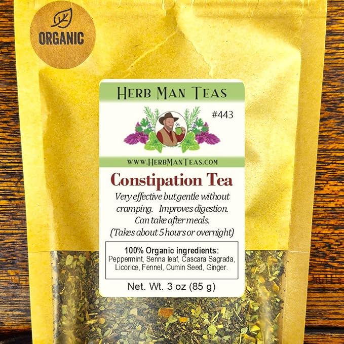 CONSTIPATION TEA – Effective Blend for Healthy Bowel Support, Gas & Bloating – by Master Herbalist Khabir – 100% Organic, Non-GMO, No Additives