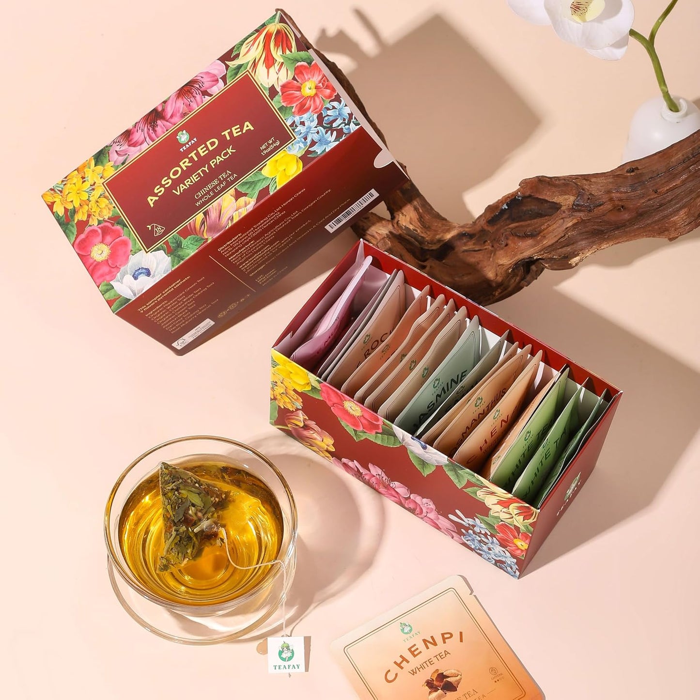 TEAFAY Assorted Tea Sampler – 9 Flavors, 18 Individually Wrapped Pyramid Tea Bags, 100% Natural, Handpicked, Whole Leaf,Great gift for tea lovers