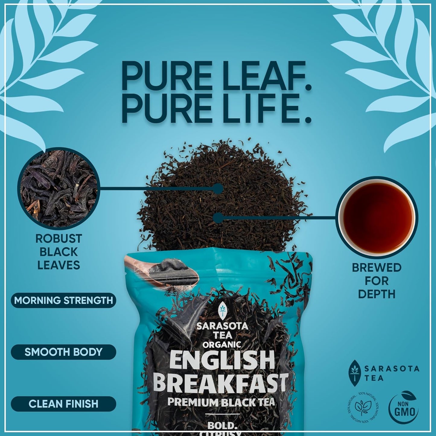 USDA Organic English Breakfast Loose Leaf Tea 1 lb – Strong Black Tea Blend, Full-Bodied High Caffeine – Bulk Gourmet Whole Leaf Tea – Non-GMO Fresh Leaves for Hot Tea or Iced Tea