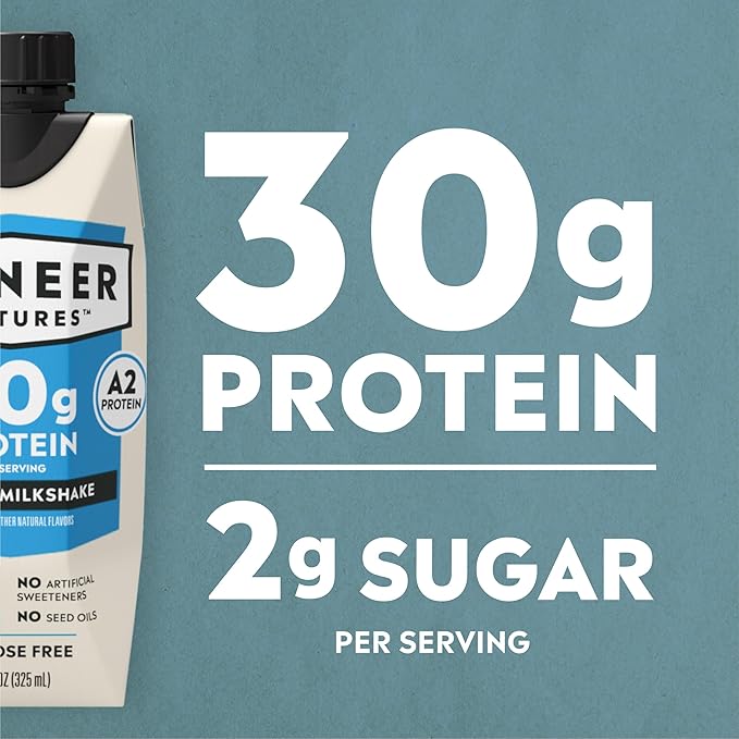 Pioneer Pastures - High Protein A2 Milkshakes - Vanilla - A2 Nutritional Milk, 30g Protein, 2g Sugar, No Sweeteners, No Seed Oils - All-Natural