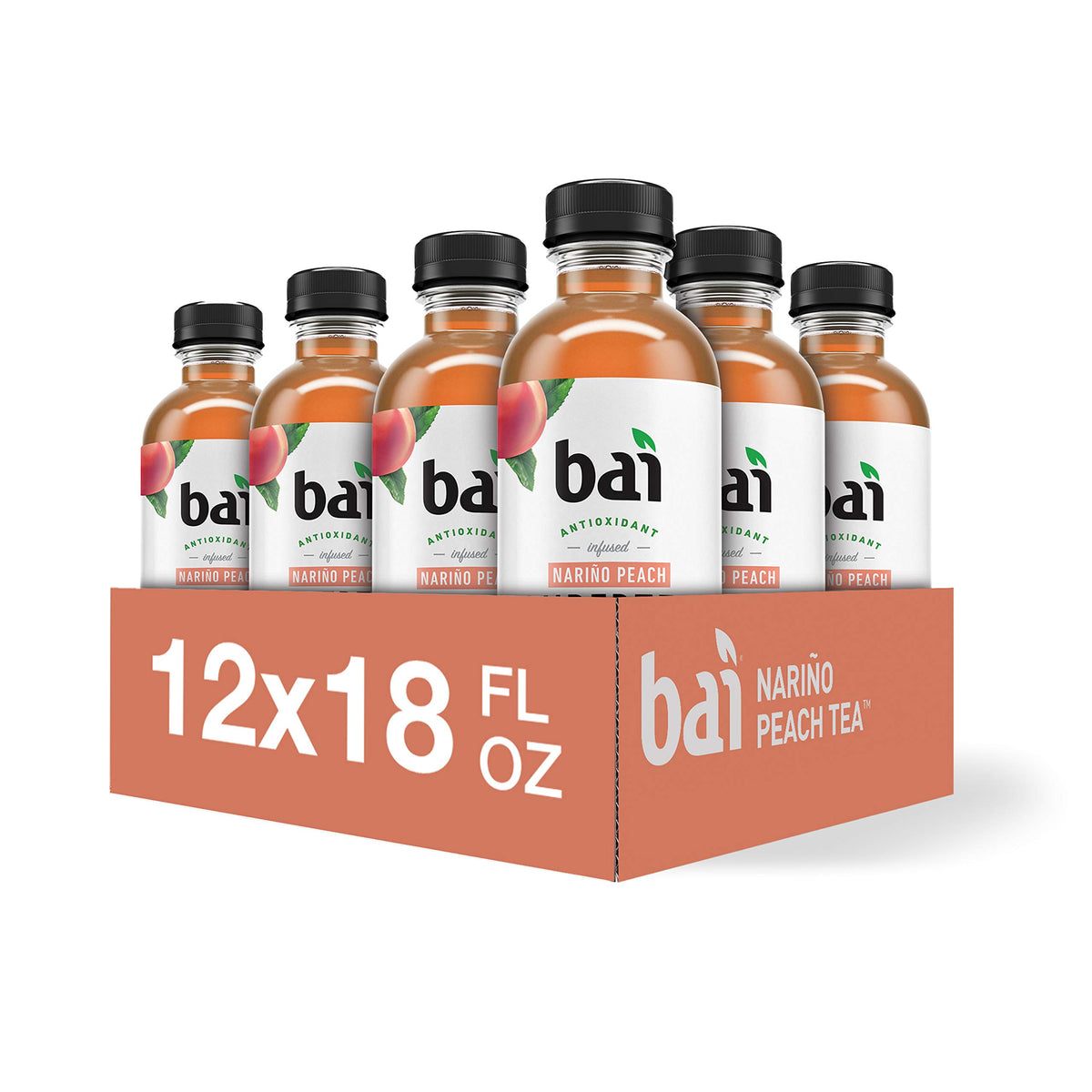 Bai Iced Tea, Narino Peach, Antioxidant Infused Supertea, Crafted with Real Tea (Black Tea, White Tea), 18 Fluid Ounce B