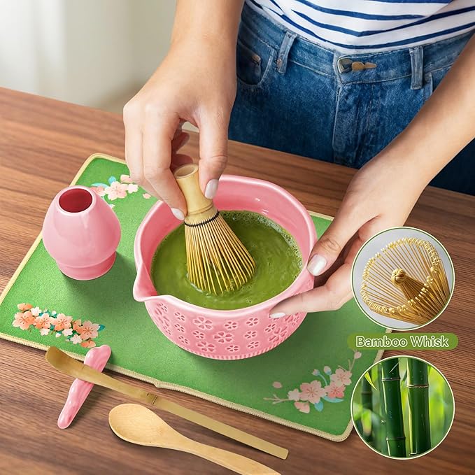 Matcha Whisk Set, 7 Pcs Matcha Making Kit with Matcha Bowl, Matcha Whisk and Holder, Bamboo Scoop, Scoop Rest