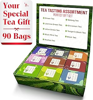 FreshDrinkUS, Premium 90 Tea Bags Sampler Assortment, 9 Different Flavors, 100% Natural Ingredients, Perfect and Well Combination Tea Gift for Tea Lovers, Friends and Family. No Additives, No Gluten, No Sugar, Vegan