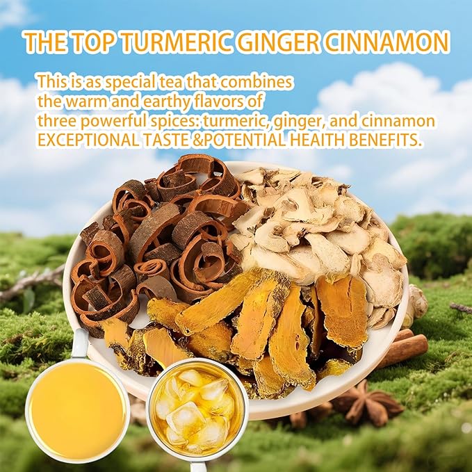 120 Bags Premium Turmeric Ginger Cinnamon Tea, Improve Digestion, Support Brain, Weight, Skin and Sleep, Eco-Conscious Tea Bags and Premium Natural Ingredients. Turmeric Ginger Herbal Tea. No Sugar, No Caffeine, No Gluten, Vegan.