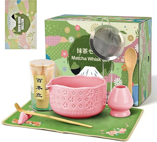 Matcha Whisk Set, 7 Pcs Matcha Making Kit with Matcha Bowl, Matcha Whisk and Holder, Bamboo Scoop, Scoop Rest