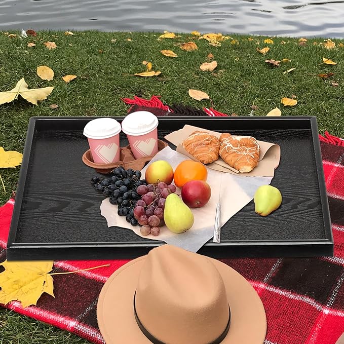 32 x 20 Inches Extra Large Solid Wood Serving Tray for Tea Coffee Table Snack Food Meals Serving Plate Kitchen Party Bar Breakfast Server with Raised