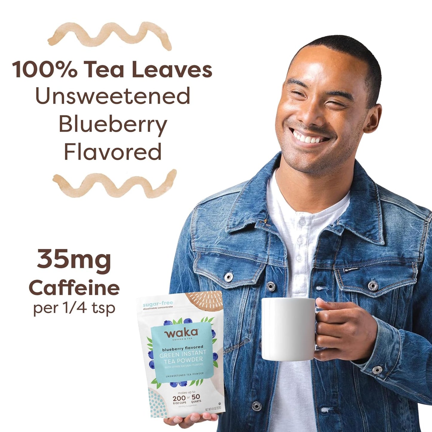Waka Instant Green Tea Mix, Blueberry Flavored, Sugar-Free, 4.5 oz | Naturally Flavored, Unsweetened Concentrated Green Tea Powder, Makes up to 200 Hot or Iced Cups