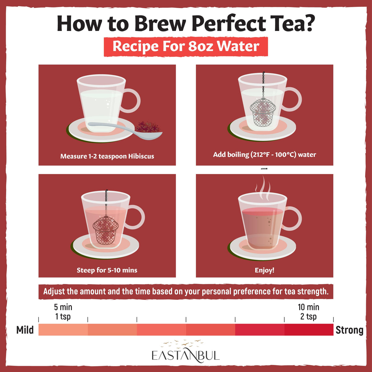 Eastanbul Hibiscus Tea Loose Leaf, Natural, Caffeine Free, Vegan, 6.2oz