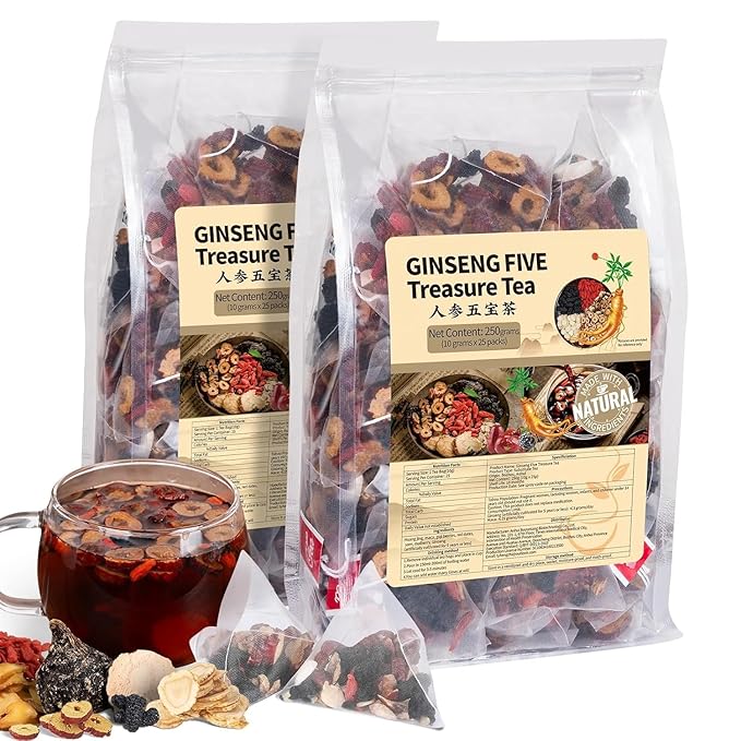 Ginseng Five Treasures Kidney Tea, Traditional Chinese Herbal TeaBags, Natural Organic Kidney Cleans