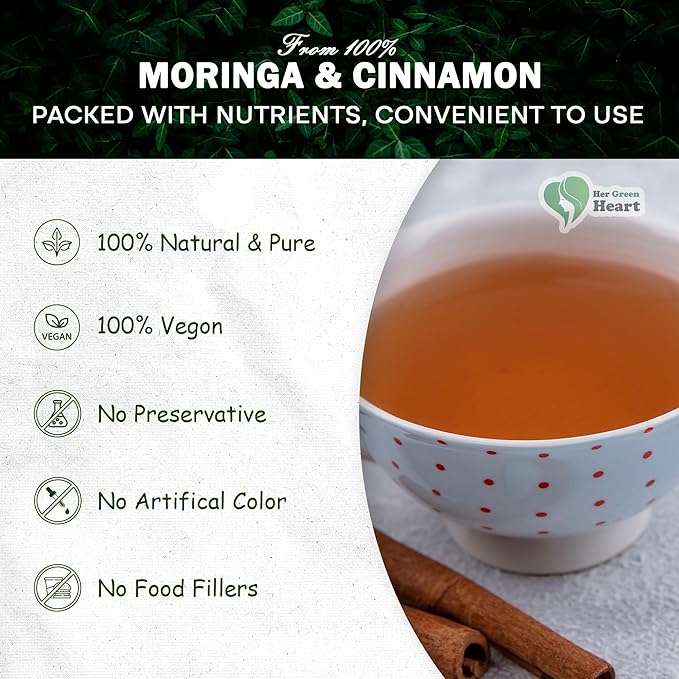 Moringa Cinnamon Tea - 100% Natural Herbal Tea Blend, Caffeine-Free, and Full of Flavor