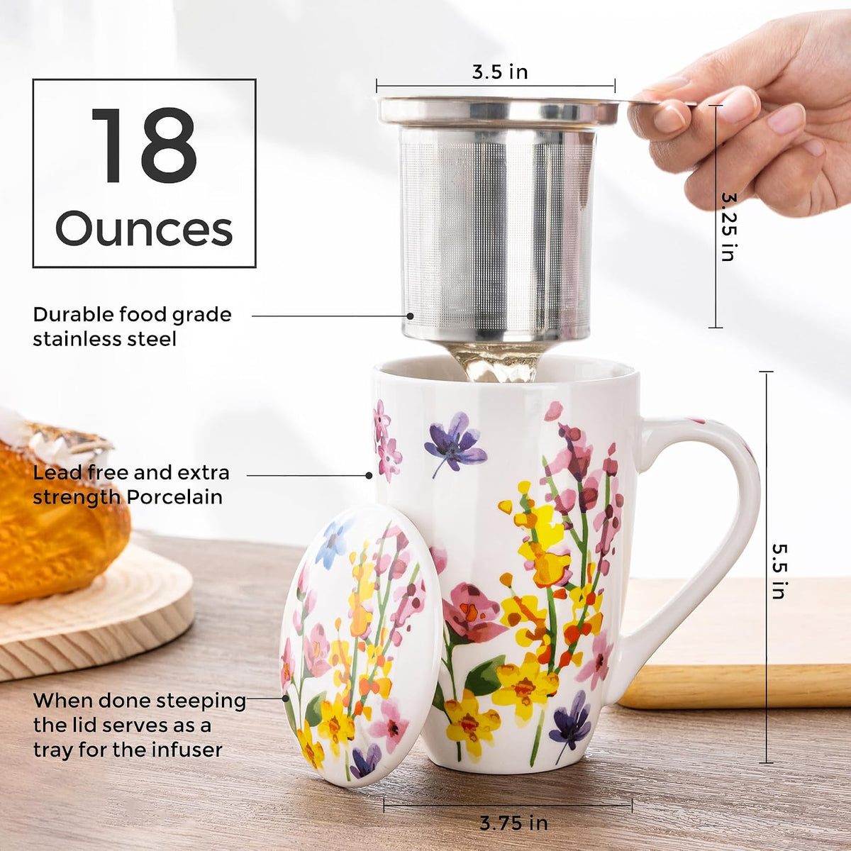 GBhome Tea Mug with Infuser and Lid,18 oz Loose Leaf Tea Cup with Steeper