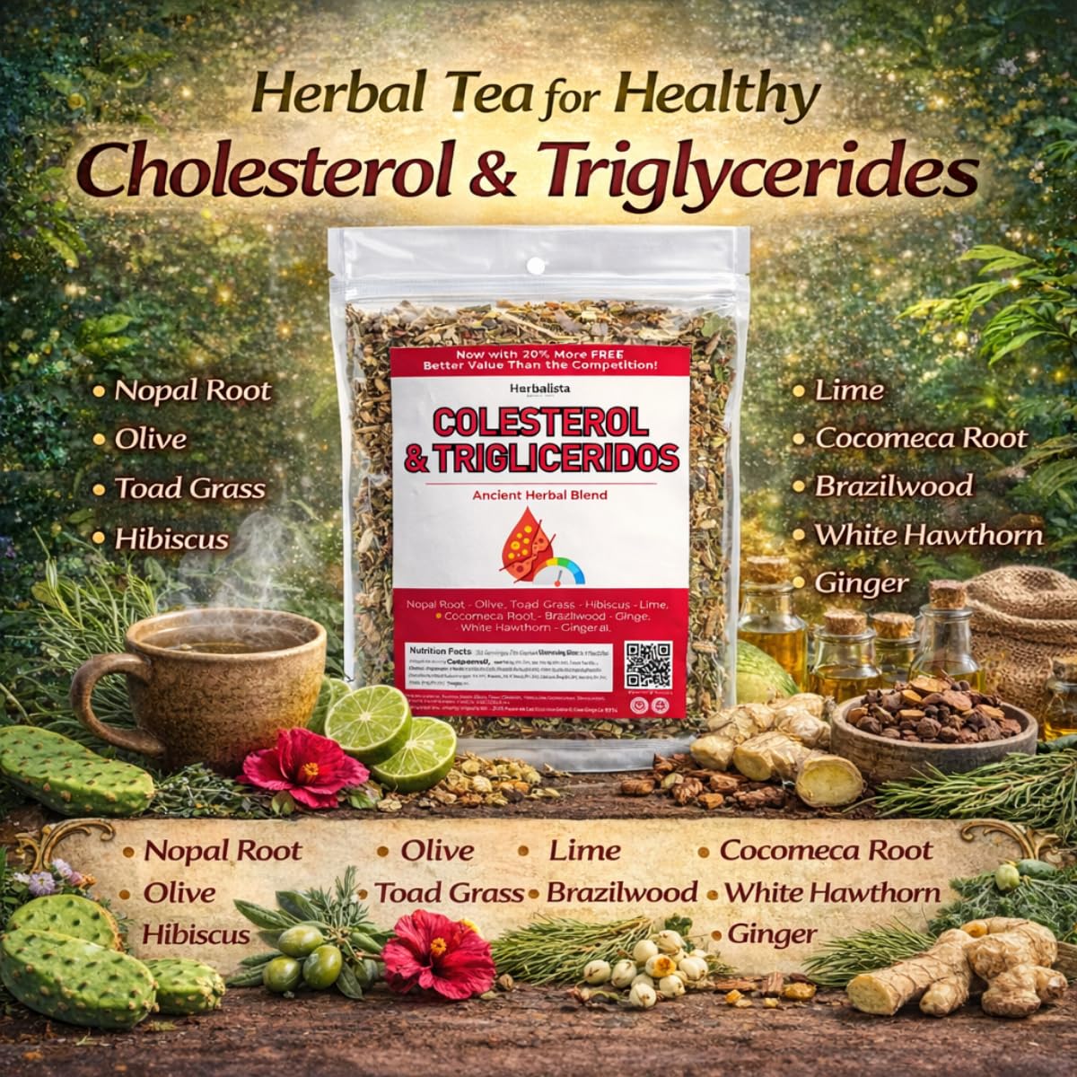 Herbalista - Colesterol Herbal Compound Tea 5oz (141g) – 100% Natural Infusion – Compuesto Ancestral Hierbas Naturales – Makes 40+ Cups – Herbal Mixture – Té Bienestar Ancestral – Non-GMO | No Cafeína