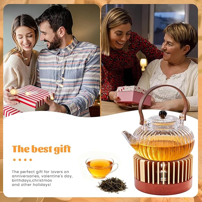 Inmorven Teapot Warmer, Aluminum Tea Warmer with Wooden Base, Candle Heater for Heating Tea, Coffee, Milk, Food,Camping and Traveling