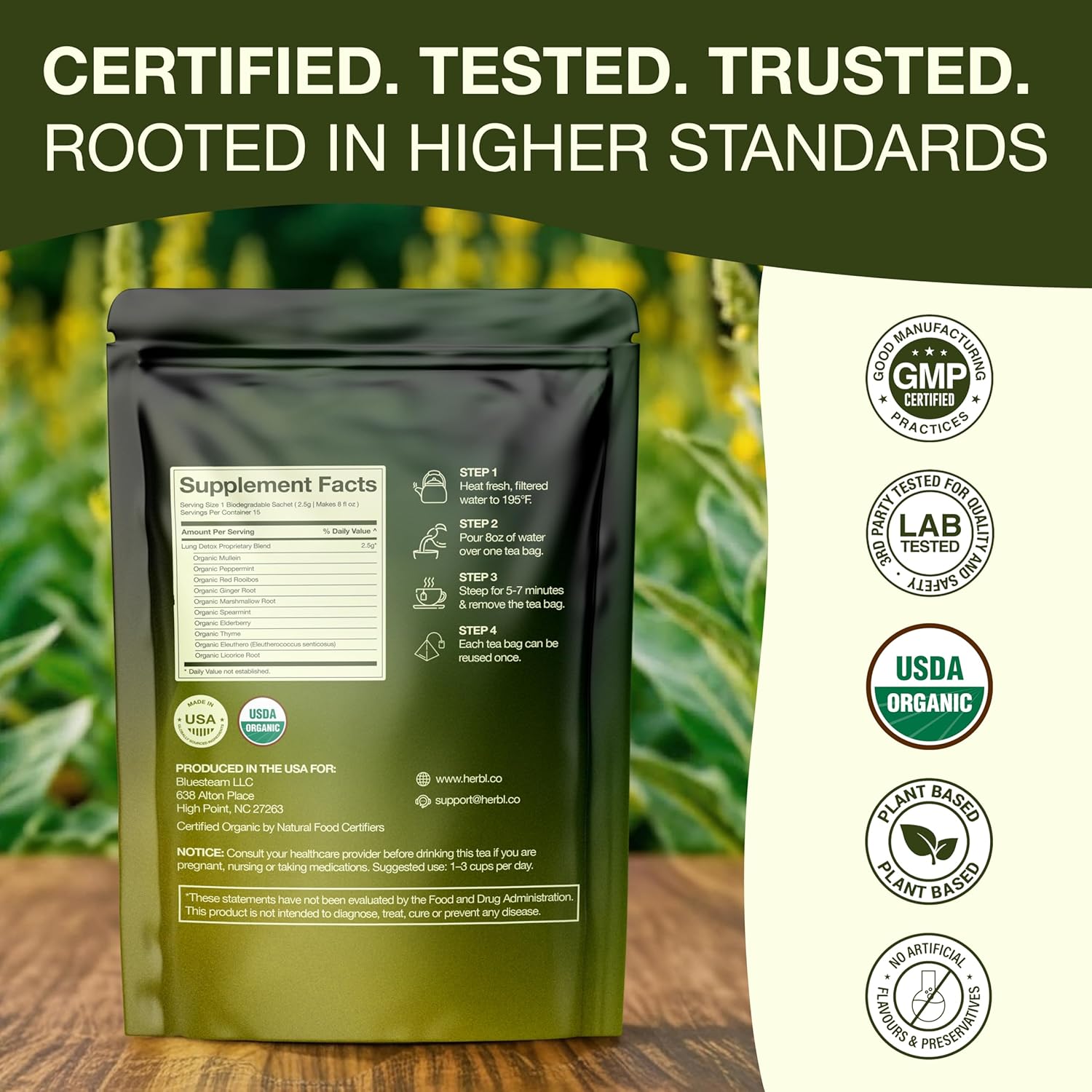 Organic Mullein Tea - Lung Detox Tea for Better Lungs - Respiratory Tea With Mullein, Marshmallow Root, Peppermint, Spearmint, Licorice Root, Thyme and Extra Herbal Ingredients - The Ultimate USDA Organic Lung Detox Tea