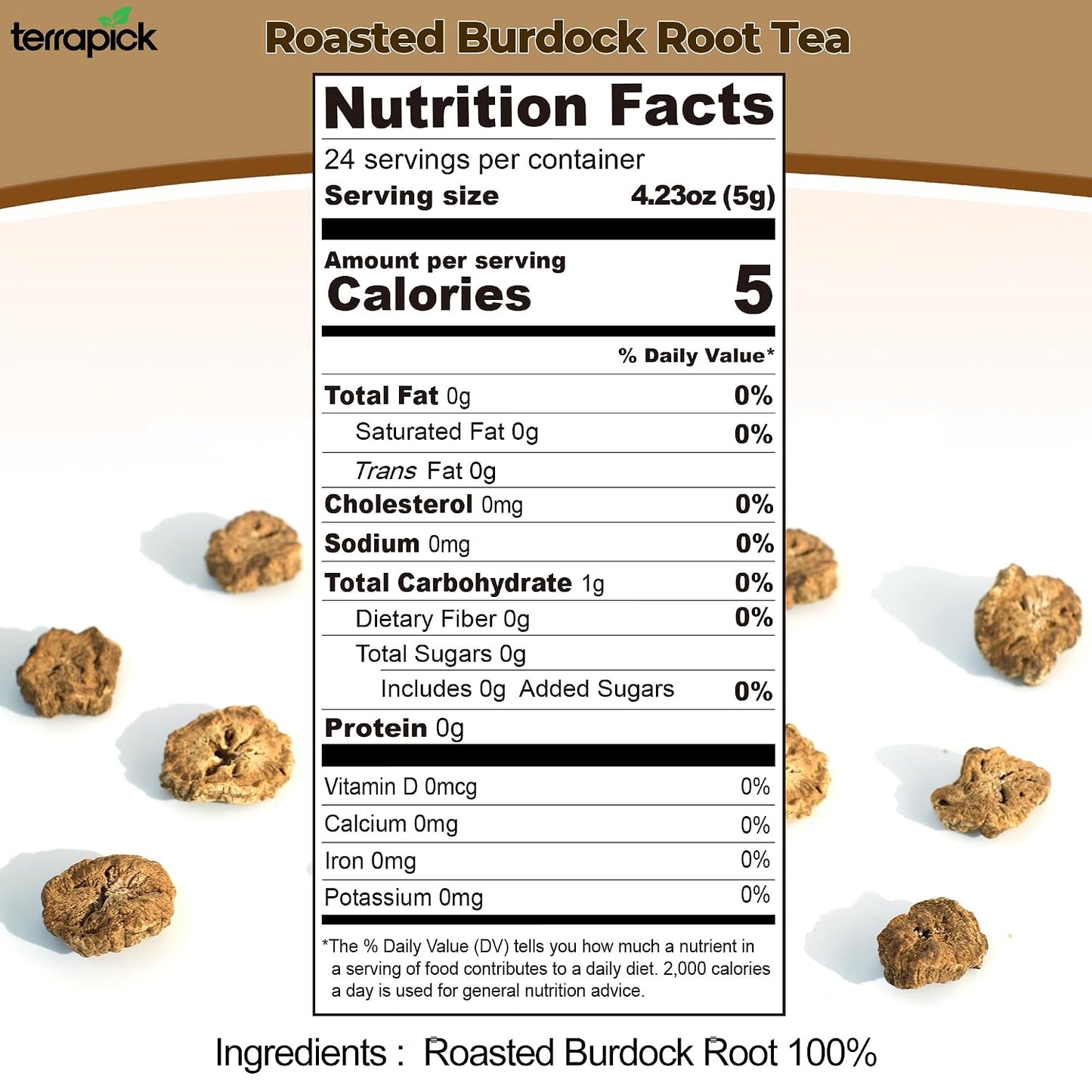 TERRAPICK Roasted Korean Burdock Root Tea 120g, Caffeine-Free Herbal Tea | Roasted Korean burdock root · Caffeine-free · Antioxidants &amp; minerals · Supports digestion &amp; gut · burdock tea