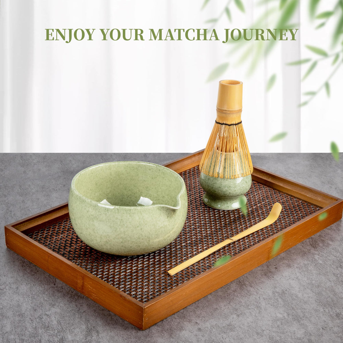 YIBO Matcha Whisk Set With Bowl, Ceramic Matcha Making Kit Includes Bamboo Whisk (Chasen), Holder Stand, Powder Starter