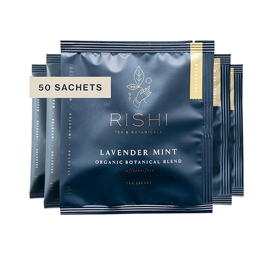 Rishi Tea Lavender Mint Herbal Tea - Organic, Caffeine Free Sachet Tea Bags, Calming Lavender with Peppermint & Sage - 50 Count
