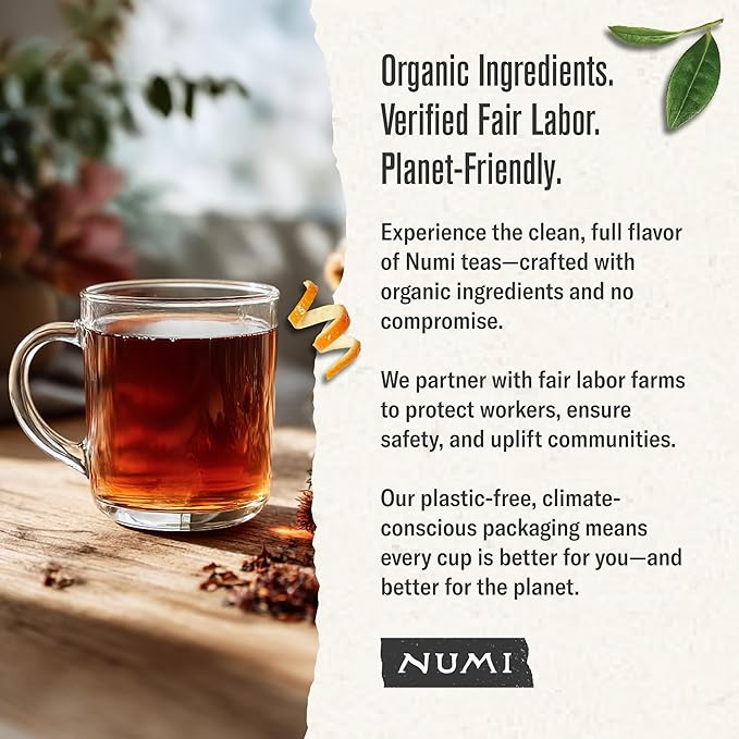 Numi Organic Rooibos Tea, 54 Microplastic Free Bags, Caffeine Free South African Red Tea