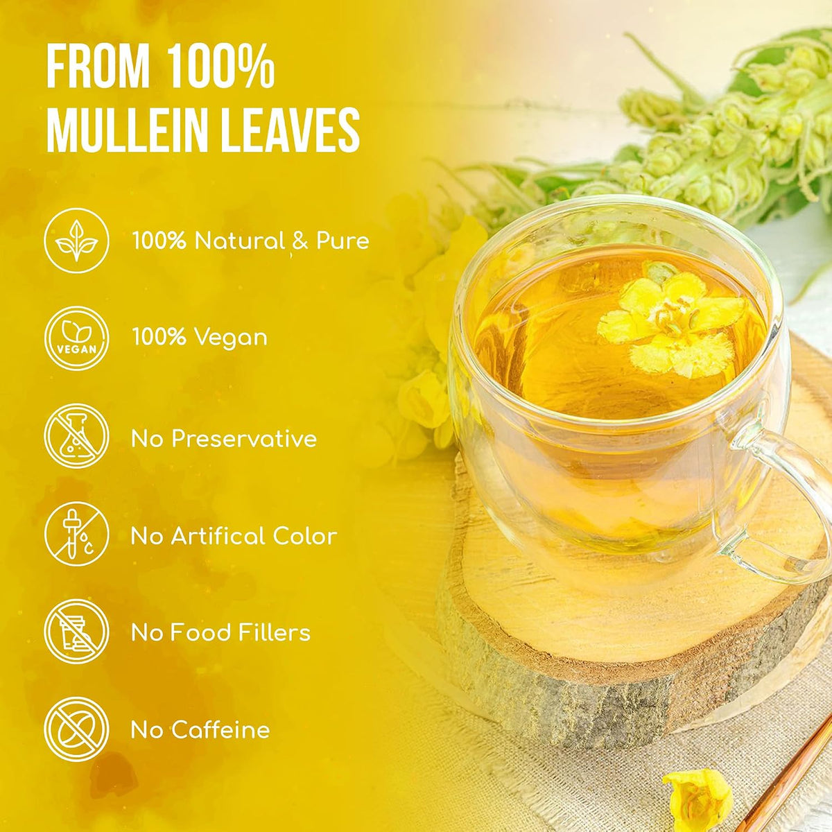 FreshDrinkUS, Premium 80 Mullein Leaf Tea Bags – 100% Natural, Pure, &amp; Caffeine-Free Herbal Tea for Lung – Loose Leaf, No Sugar, Vegan, Gluten-Free, Made with Natural Material Tea Bags