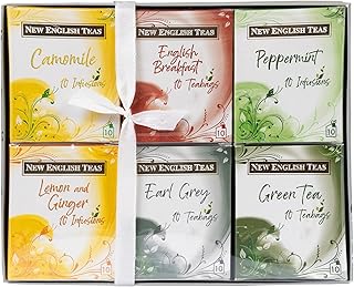New English Teas Fruit, Herbal, Green and Black Tea Variety Gift Box - 60 Individually Wrapped Teabags - Tea Sampler Selection Box