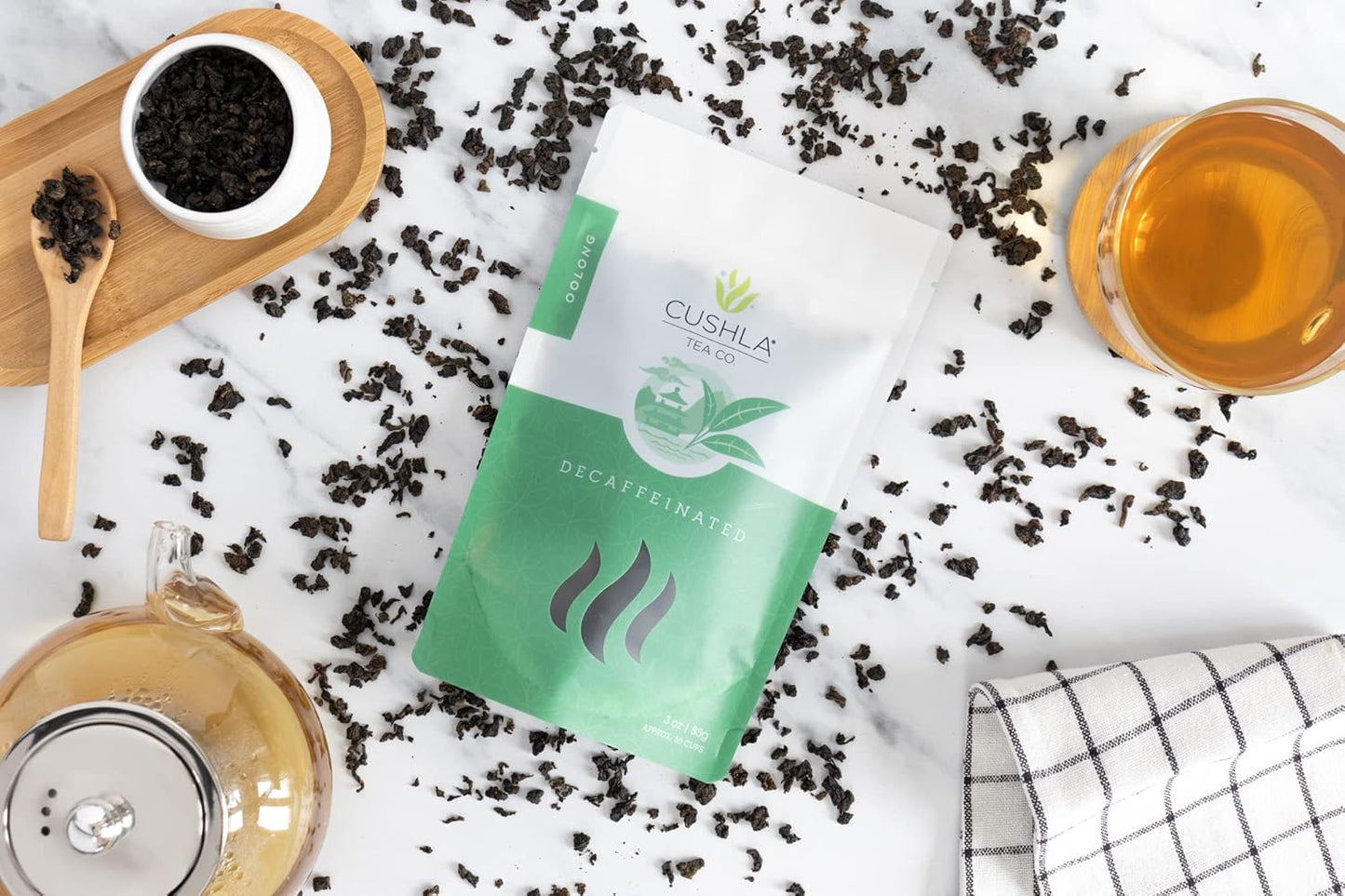 Decaffeinated Oolong Tea Loose Leaf, Hot or Cold Brew, Smoky, Woodsy, Nutty Notes Delicate Toasty Finish - Decaf Oolong Tea Leaves