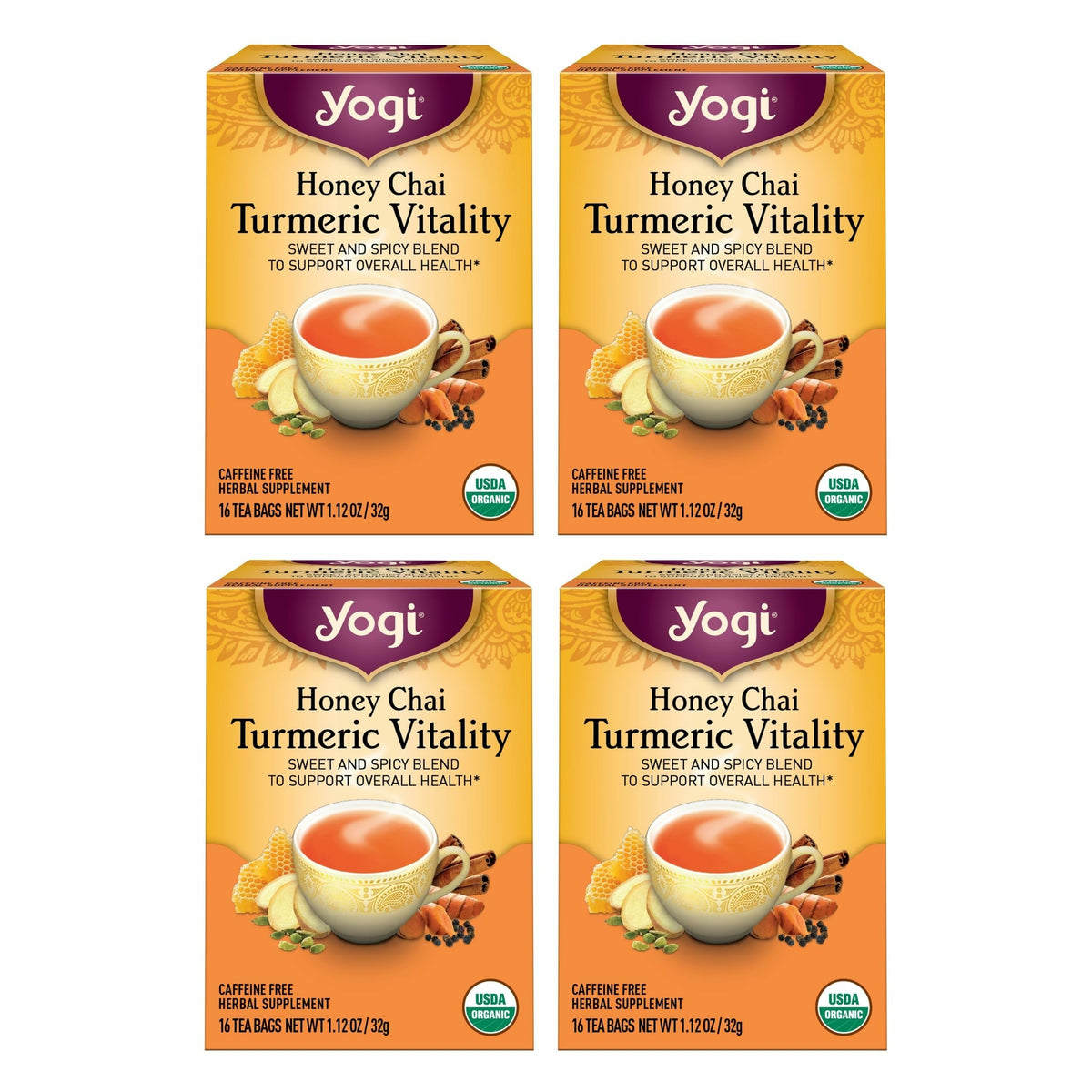 Yogi Honey Chai Turmeric Vitality Tea, 16 Tea Bags (4 Pack)
