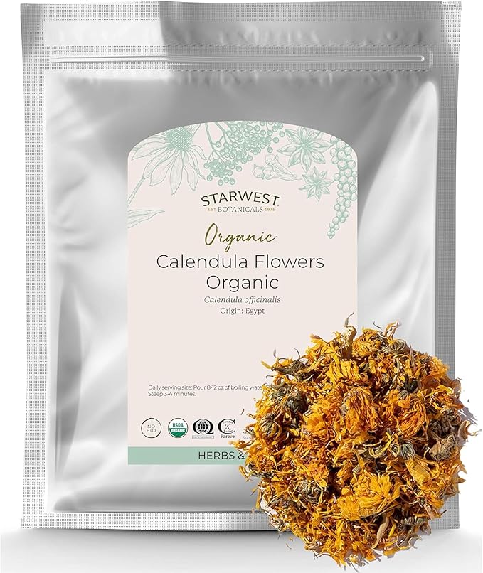 Starwest Botanicals Organic Calendula Flowers Whole, 1 Pound Bulk Resealable Bag Herbal Tea (Calendula Officinalis)