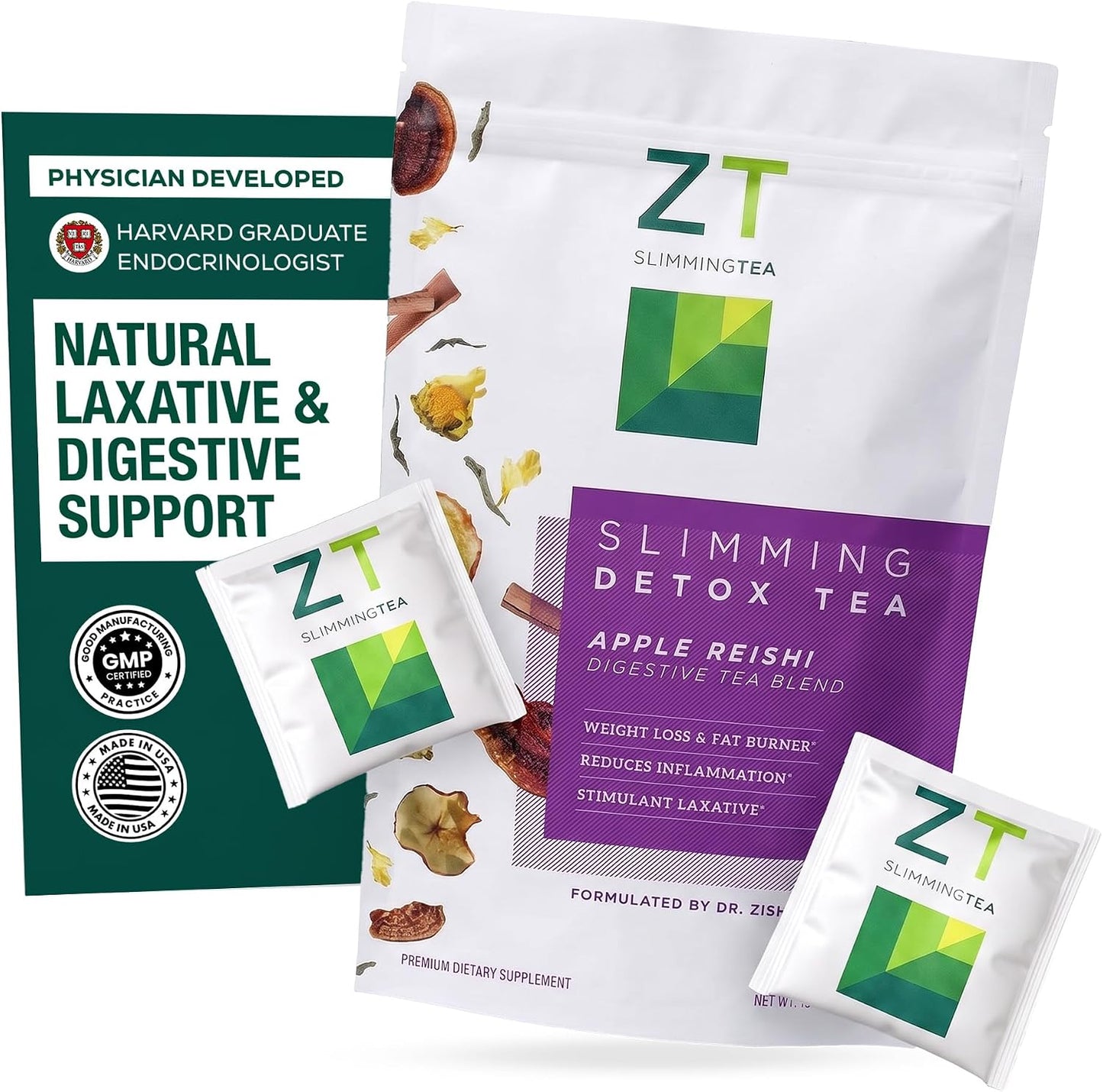 Dr. Zisman ZT Slimming Detox Tea – Apple &amp; Reishi Herbal Blend, 28 Count