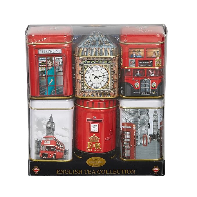 Iconic London Sights 6x Tea Tins with Fine English Breakfast Loose Leaf Tea, British Souvenir, Big Ben, UK Foods (Pack of 2)