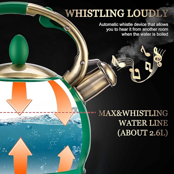 Susteas Stove Top Whistling Tea Kettle - Food Grade Stainless Steel Teakettle Teapot with Cool Touch Ergonomic Handle