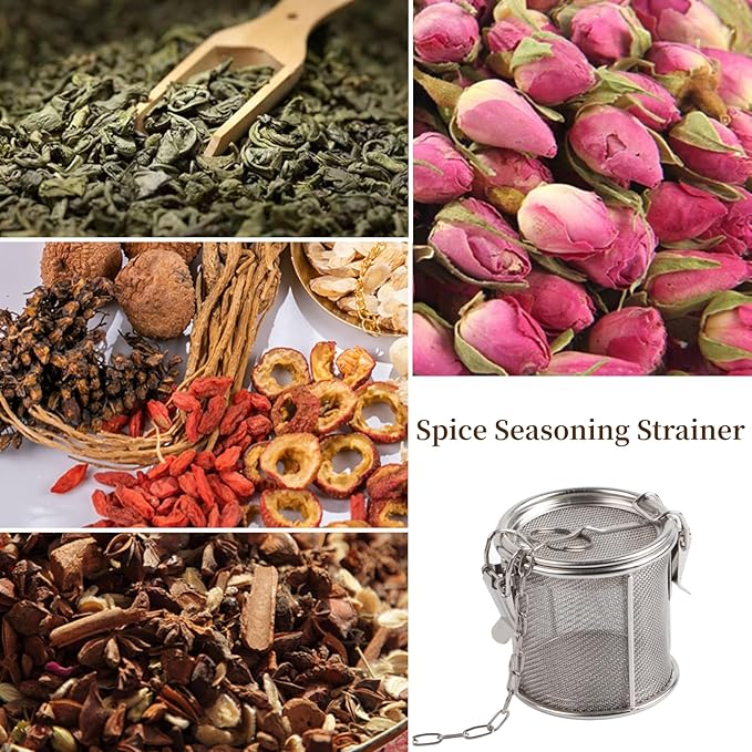 Aunmas Stainless Steel Seasoning Strainer, Tea Strainer Infuser with Chain, Soup Seasonings Seperation Basket Filter Tea Steeper for Brew Tea