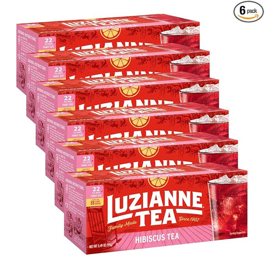 Luzianne Unsweetened Hibiscus Iced Tea Bags, Family Size, 22ct Box (Pack of 6)