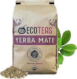 ECOTEAS Organic Yerba Mate Loose Leaf Tea – Unsmoked Detox Herbal Tea for Natural Energy – Coffee Alternative - Kosher, Non-GMO, Gluten-Free - Traditional Leaf-Stem Cut, 5 lb