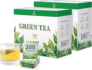 Soeos Green Tea, 6.3 oz (180g), 200 Tea Bags, Pack of 2, Refreshing and Fragrant, Sustainably Sourced, Ideal for Hot or Iced Tea, Long-Lasting Freshness