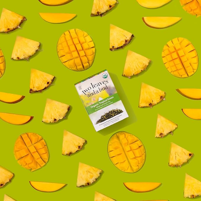 Two Leaves and a Bud Organic Tropical Green Tea, Whole Leaf Sencha Green Tea, 15 Count (Pack of 2)