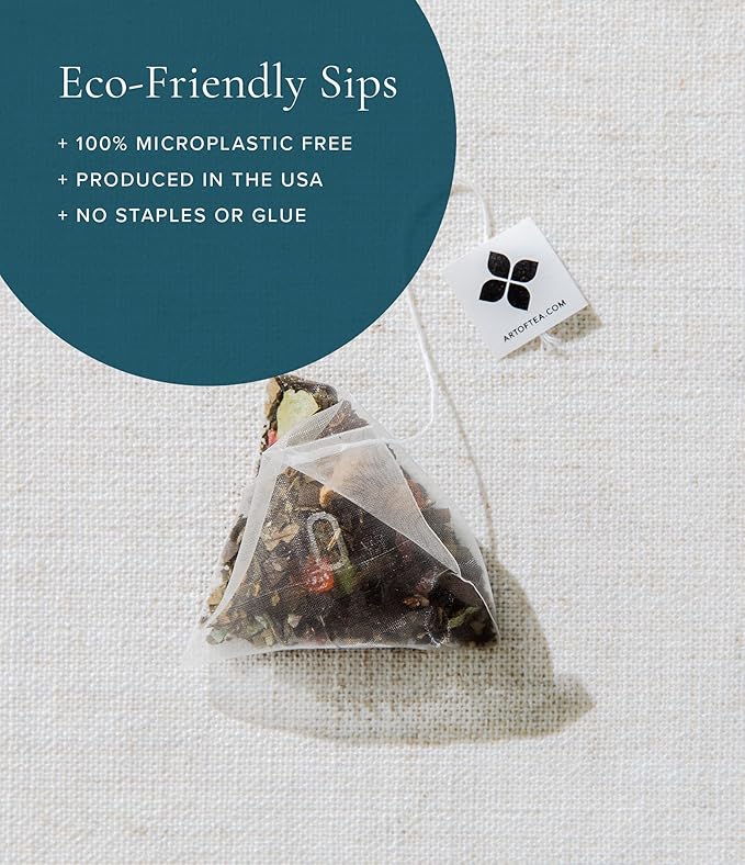 Art of Tea, Organic Pacific Coast Mint (Naturally Caffeine Free), 50 Eco Friendly Pyramid Peppermint Tea Bags, Herbal Tea Bags