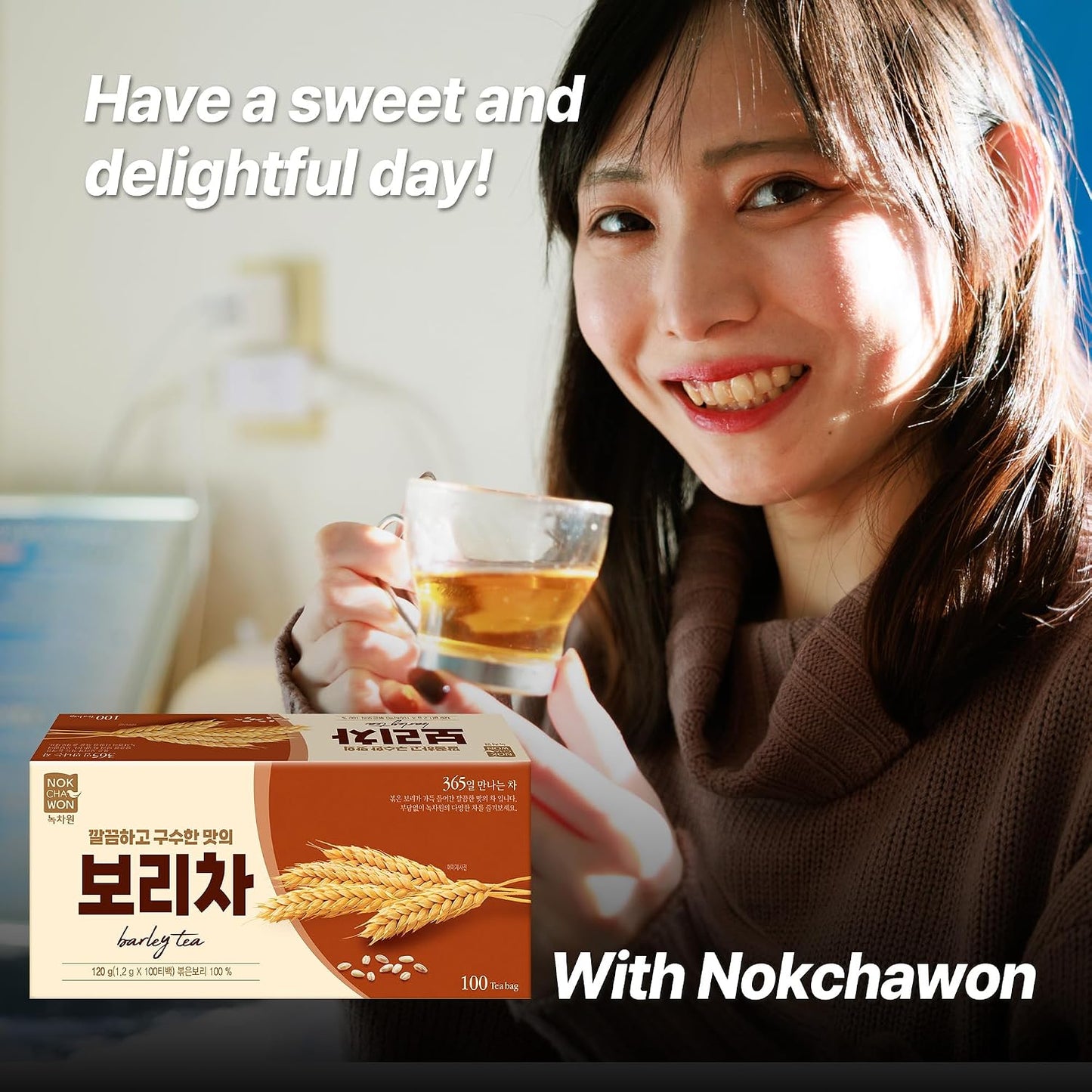[Nokchawon] Korean Roasted Barley Tea Bags (100 Count) - Caffeine Free Boricha for Daily Hydration and Digestion - Savory Nutty Flavor Coffee Substitute - Traditional Grain Tea