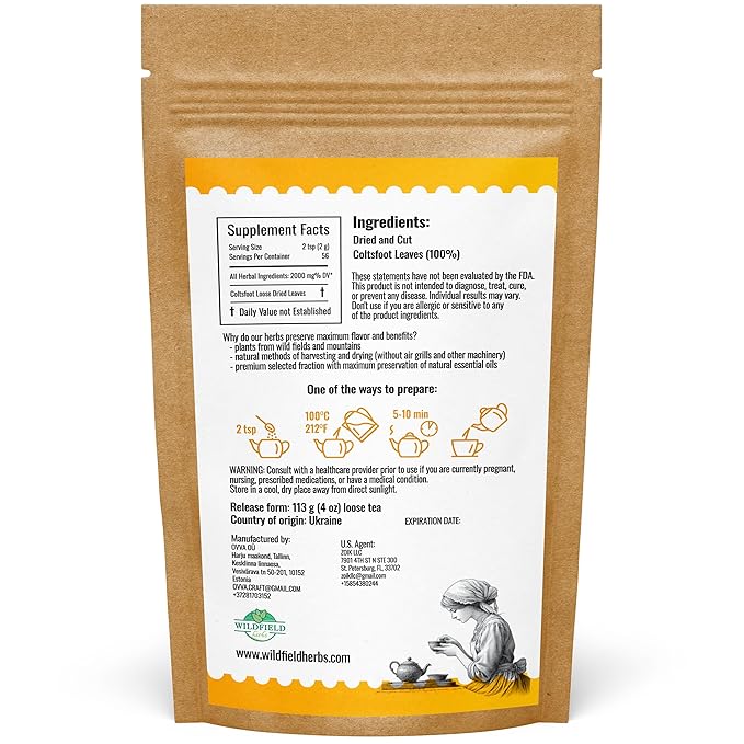 4 oz. Coltsfoot Herb Leaf Tea (Tussilago Farfara) - 113g Coltsfoot Leaf Herb Tea Uñ De Caballo