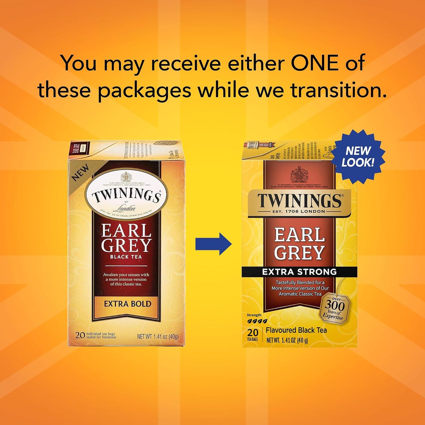 Twinings Earl Grey Tea Extra Strong 2-Pack – A Bright and Zesty Black Tea Infused with Citrus Bergamot Flavours, Caffeinated Tea Bags, Individually Wrapped, 20 Count Ea