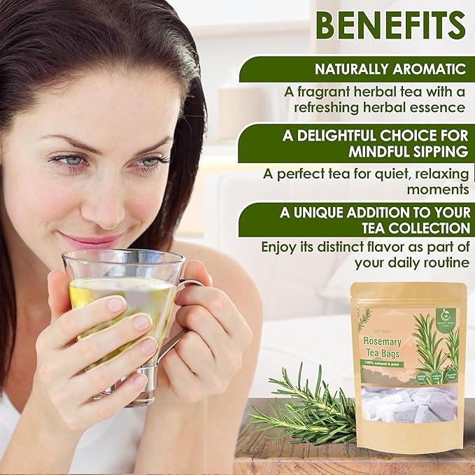Nhat ANH Farm Premium Rosemary Tea Bags, 40 Count, 100% Natural Dried Rosemary Leaves, Naturally Sweet Herbal Tea, Sugar-Free, Caffeine-Free