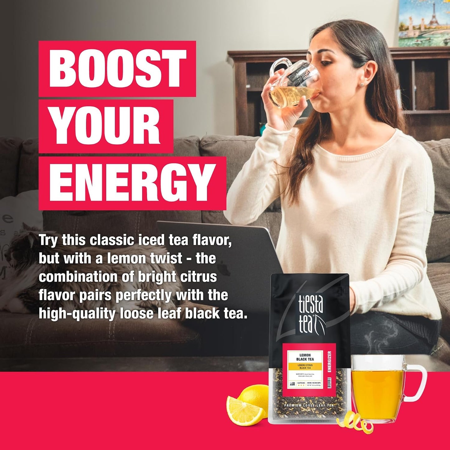 Tiesta Tea - Lemon Black Tea, Loose Leaf, Lemon Citrus Black | Premium High Caffeinated Blends, Make Hot or Iced, Brews Up to 200 Cups, 16 Ounce Resealable Bulk Pouch
