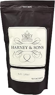 Harney & Sons Black Currant Tea - Wonderful Fruity Flavor, Caffeinated with a Medium Body - Bag of 50 Sachets