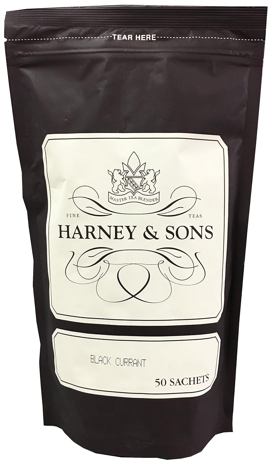 Harney &amp; Sons Black Currant Black Tea Sachets, 50 Count | Black tea with black currant flavor. 50 whole leaf sachets. Contains caffeine.