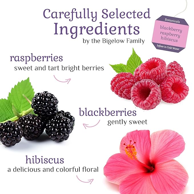 Bigelow Botanicals Cold Water Infusion Blackberry Raspberry Hibiscus Herbal Tea, Caffeine Free Tea with Blackberry and Raspberry Flavor